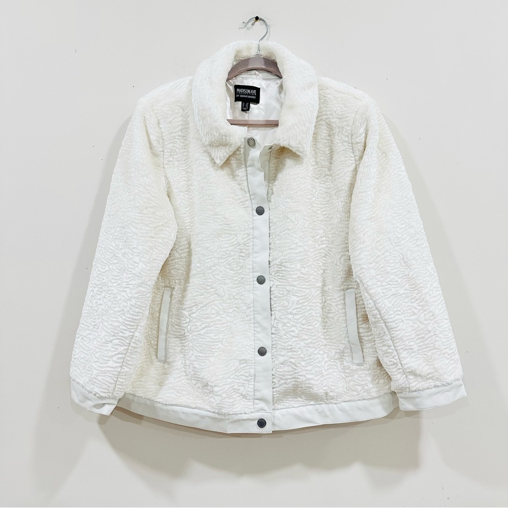 Madison Ave by Dennis Basso Faux Persian Fur‎ Jacket White Snap Front Size 2X
